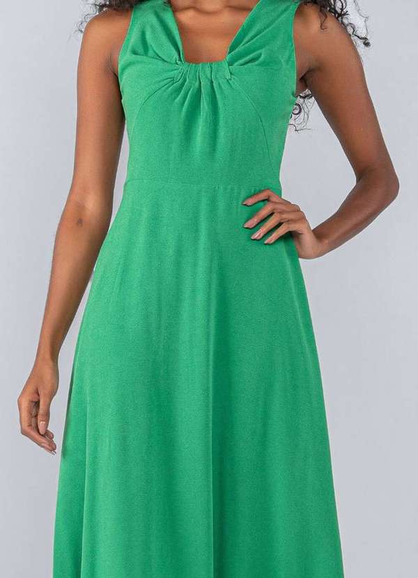 Lamis - Vestido Longo em Crepe Detalhe Decote Verde