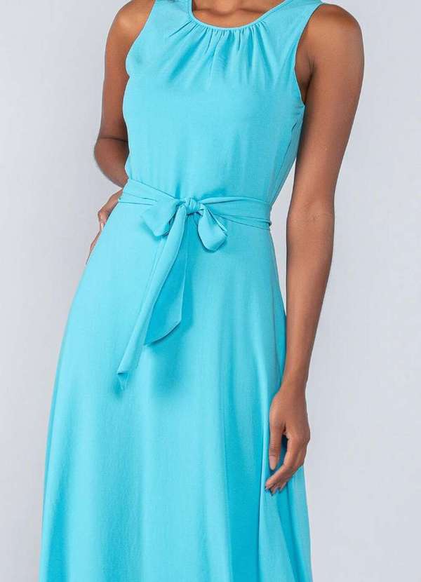 Lamis - Vestido Longo em Crepe Franzido Busto Azul 2