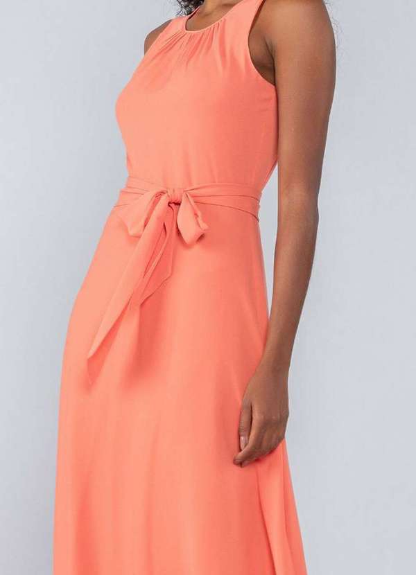 Lamis - Vestido Longo em Crepe Franzido Busto Coral 2