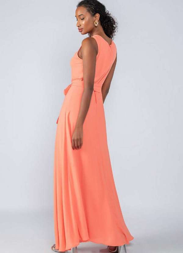 Lamis - Vestido Longo em Crepe Franzido Busto Coral 4