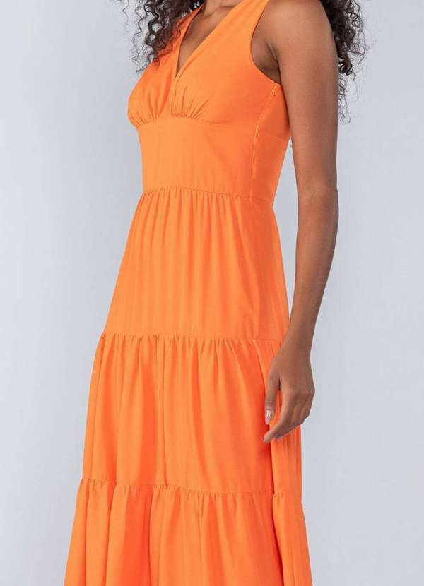 Lamis - Vestido Longo em Crepe Liso Barra Tres Marias Laranja 2