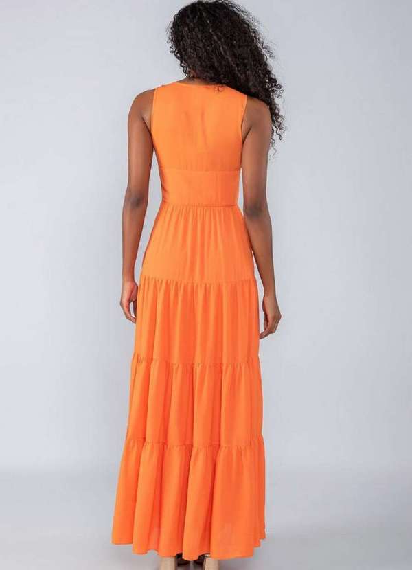 Lamis - Vestido Longo em Crepe Liso Barra Tres Marias Laranja 4