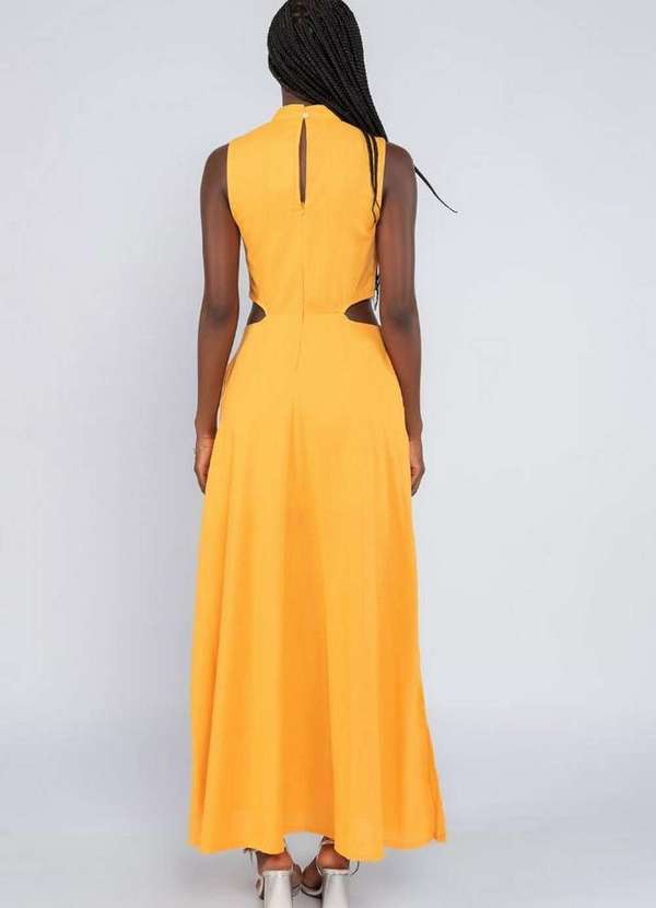 Lamis - Vestido Longo em Linho com Recortes Cintura Laranja 4