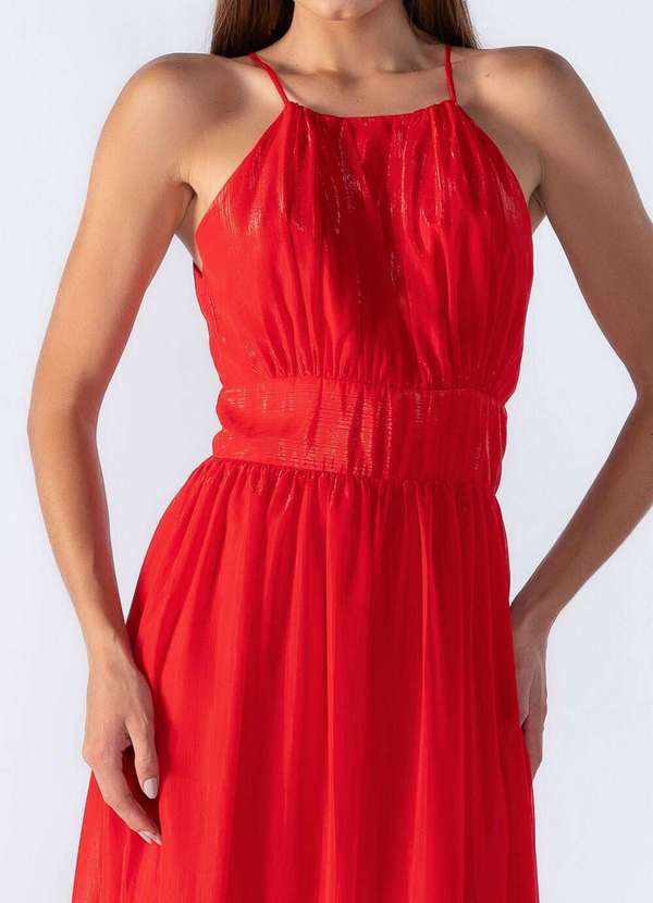 Lamis - Vestido Longo em Lurex com Decote Franzido Vermelho 2