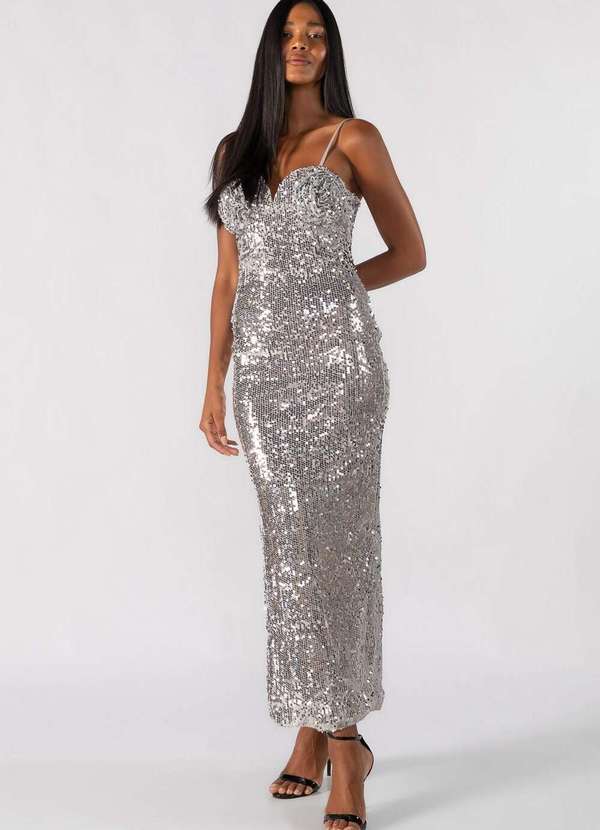 Lamis - Vestido Longo em Paete Prata