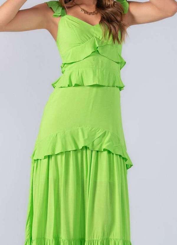 Lamis - Vestido Longo em Viscose com Babado Verde 2