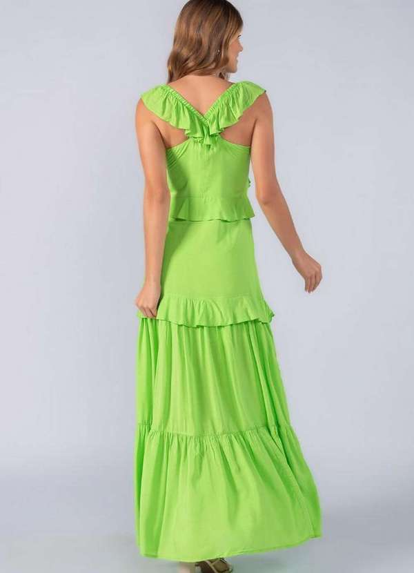 Lamis - Vestido Longo em Viscose com Babado Verde 4