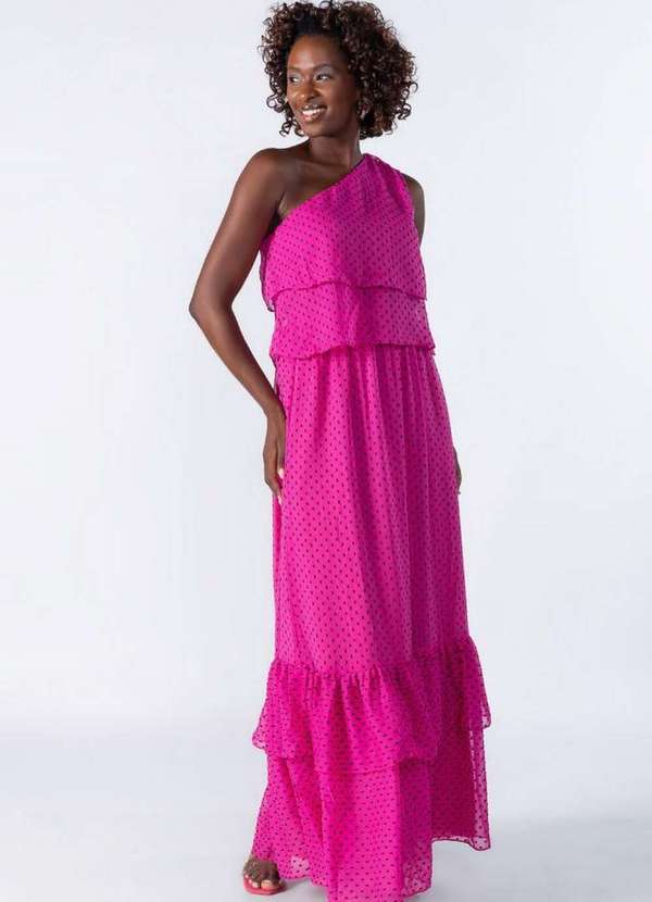 Lamis - Vestido Longo Forrado com Babados Pink