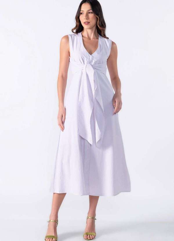 Lamis - Vestido Longo Listrado com Amarracao Vinho