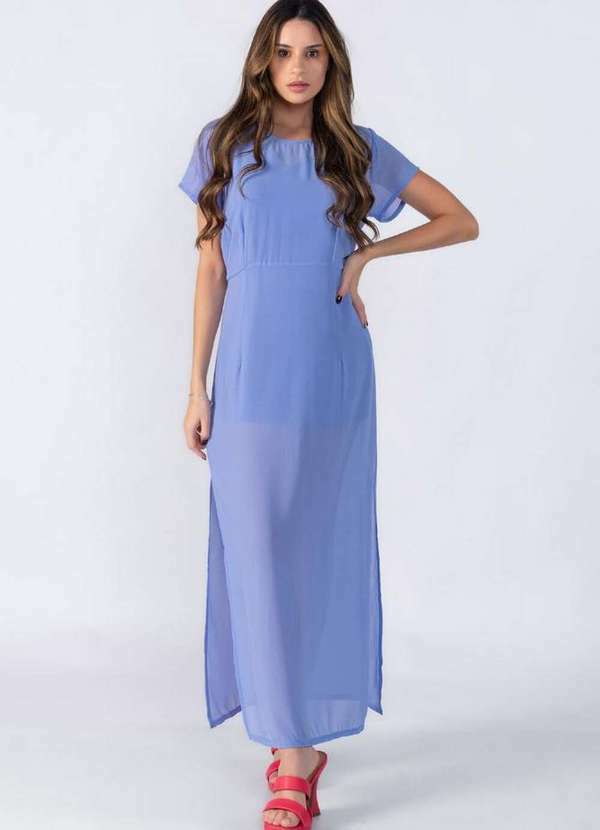 Lamis - Vestido Longo Manga com Fenda Lilas