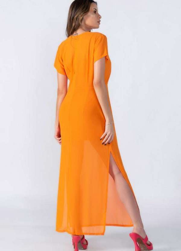 Lamis - Vestido Longo Manga com Fenda Laranja