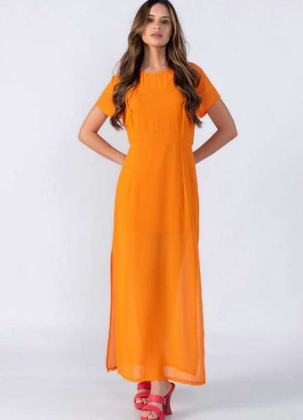 Lamis - Vestido Longo Manga com Fenda Laranja 2