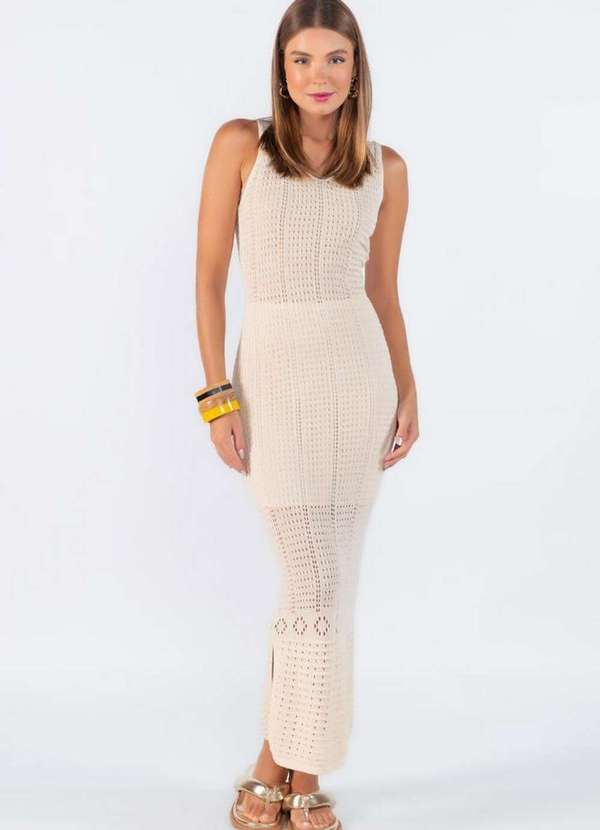 Lamis - Vestido Longo Modelado Creme
