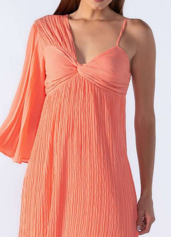 Lamis - Vestido Longo Plissado Manga Nula Salmao 2