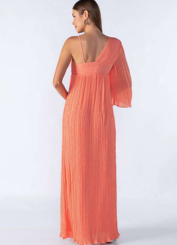 Lamis - Vestido Longo Plissado Manga Nula Salmao 4