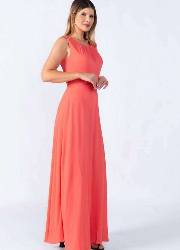 Lamis - Vestido Longo Poliester Gola Franzida Goiaba 3