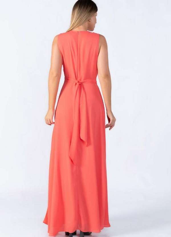 Lamis - Vestido Longo Poliester Gola Franzida Goiaba 4