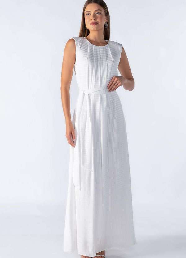 Lamis - Vestido Longo Reto com Ombreiras Off White 2