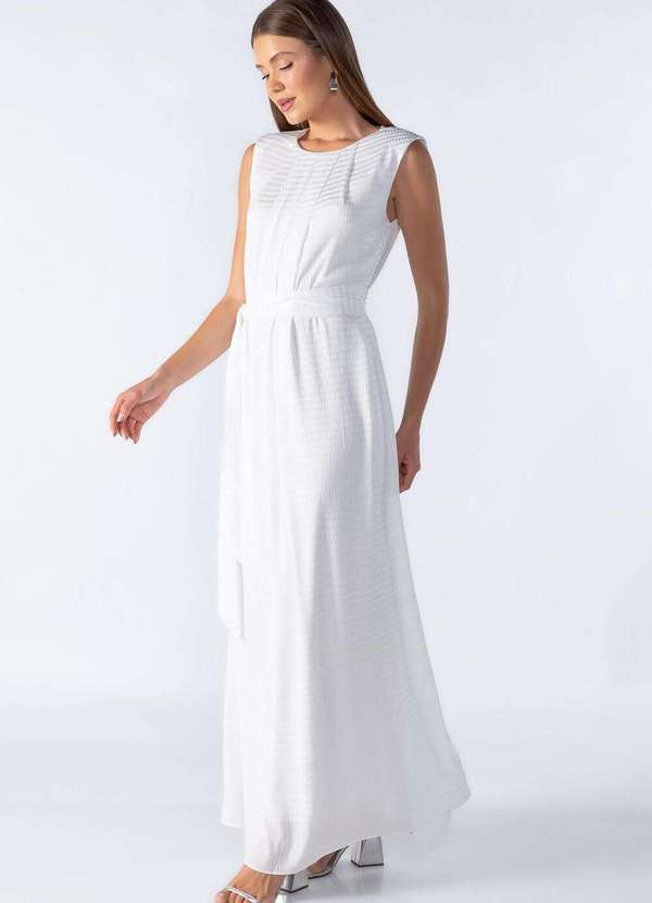 Lamis - Vestido Longo Reto com Ombreiras Off White 3