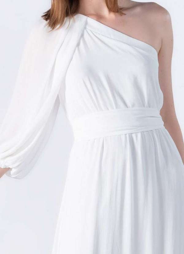 Lamis - Vestido Longo um Ombro com Babado Off White