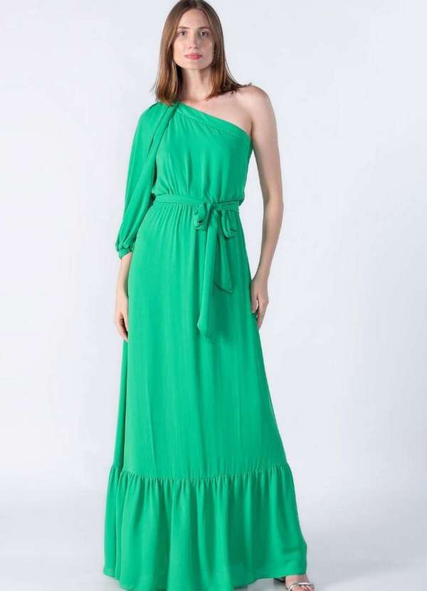 Lamis - Vestido Longo um Ombro com Babado Verde