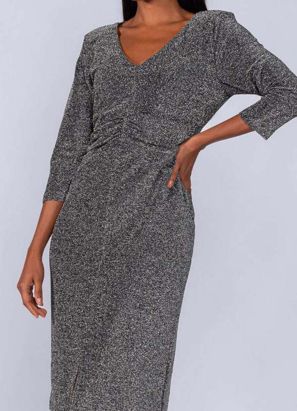 Lamis - Vestido Lurex Manga 3/4 com Recorte Preto 2