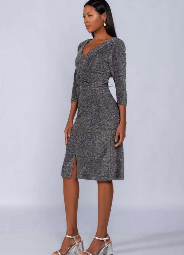 Lamis - Vestido Lurex Manga 3/4 com Recorte Preto 3