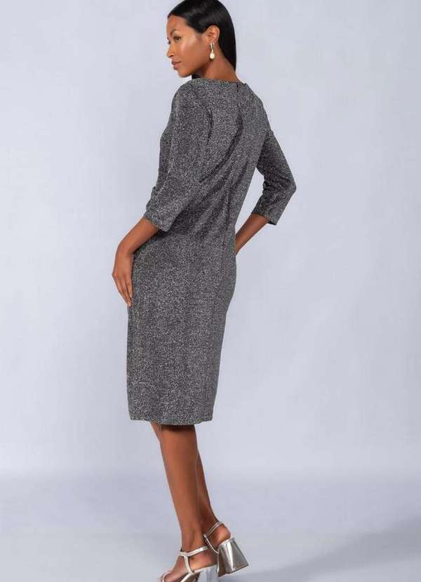Lamis - Vestido Lurex Manga 3/4 com Recorte Preto 4