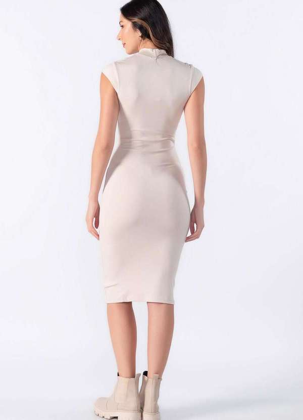 Lamis - Vestido Malha Midi Gola Alta Bege 4