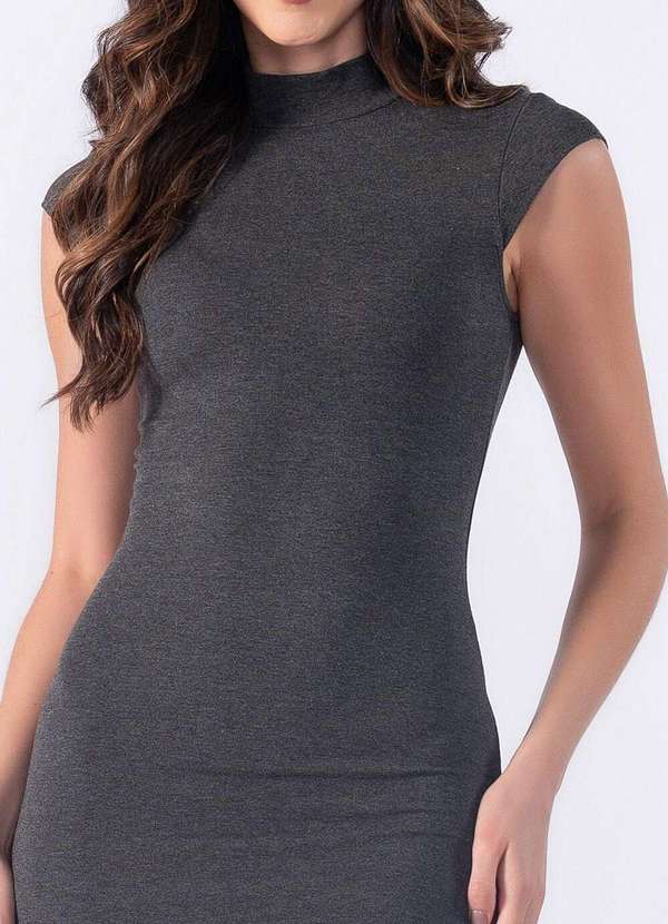 Lamis - Vestido Malha Midi Gola Alta Cinza Escuro 2
