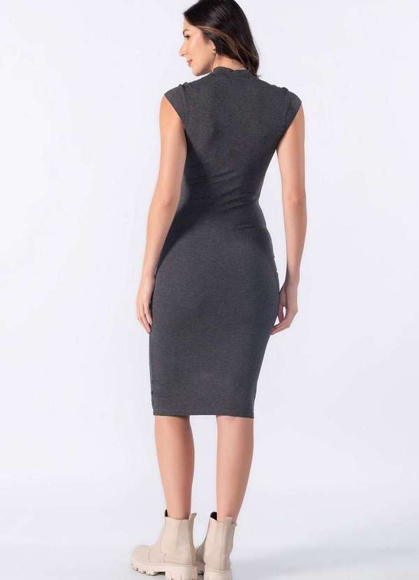 Lamis - Vestido Malha Midi Gola Alta Cinza Escuro 4