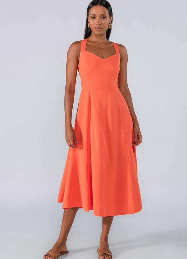 Lamis - Vestido Midi Alcas Cruzadas Laranja
