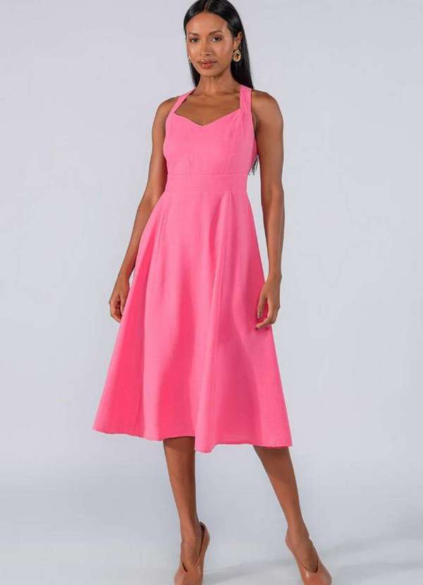 Lamis - Vestido Midi Alcas Cruzadas Rosa