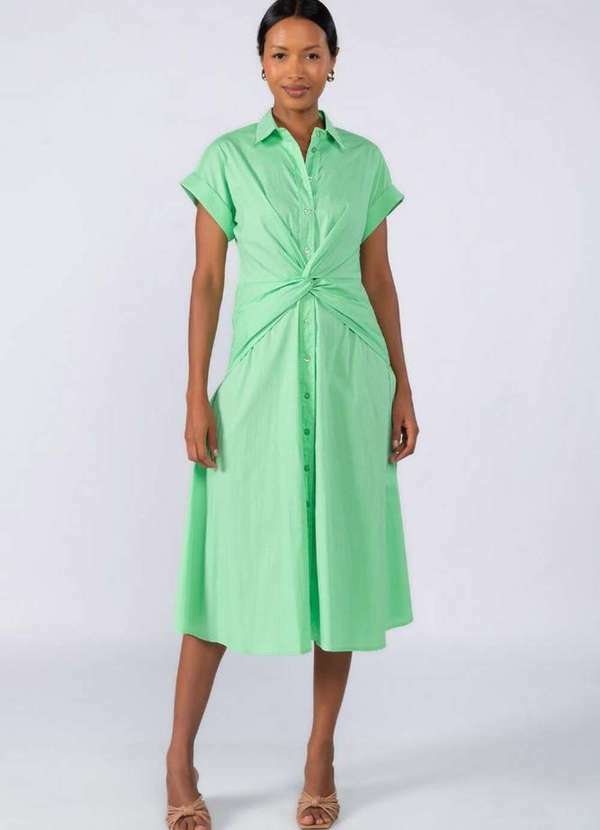 Lamis - Vestido Midi Algodao Detalhe na Cintura Verde