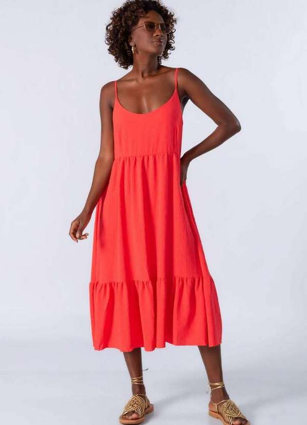 Lamis - Vestido Midi Amplo com Alcas Vermelho