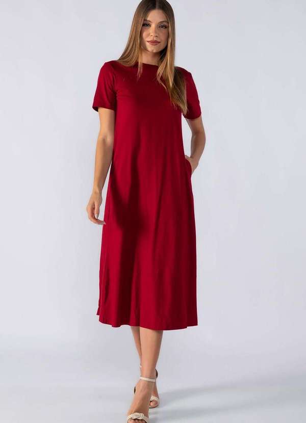 Lamis - Vestido Midi Basico em Algodao Vinho