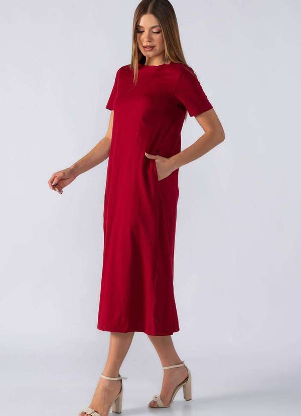 Lamis - Vestido Midi Basico em Algodao Vinho 3