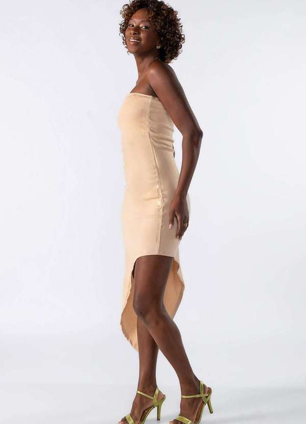 Lamis - Vestido Midi Canelado Tomara que Caia Bege 3