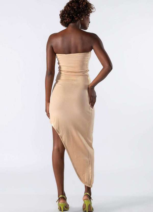 Lamis - Vestido Midi Canelado Tomara que Caia Bege 4