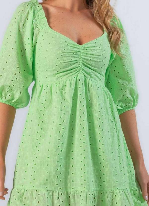 Lamis - Vestido Midi Corte Laise Manga Bufante Verde