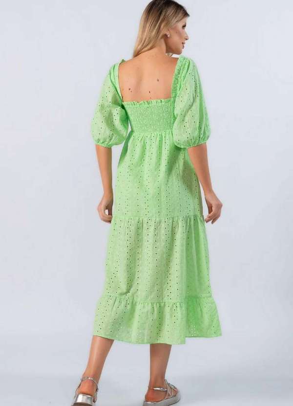 Lamis - Vestido Midi Corte Laise Manga Bufante Verde 4