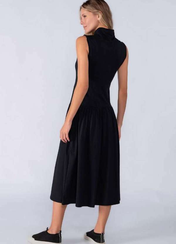 Lamis - Vestido Midi Cotton Gola Alta Preto