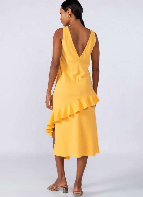 Lamis - Vestido Midi Crepe com Babados Amarelo 4