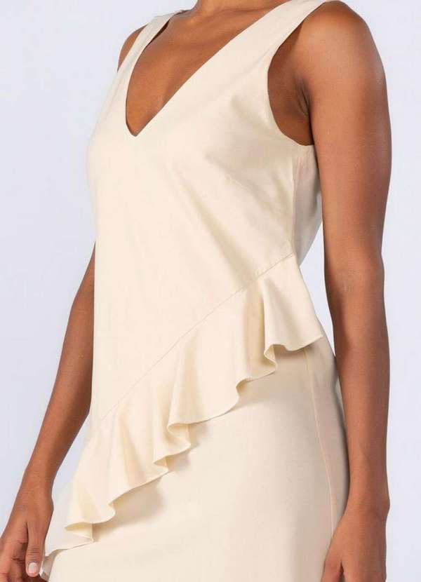 Lamis - Vestido Midi Crepe com Babados Creme 3