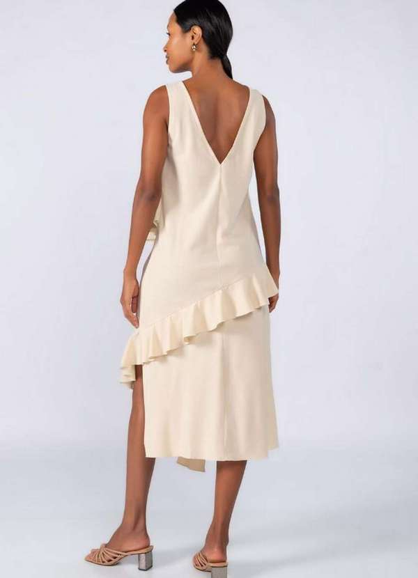 Lamis - Vestido Midi Crepe com Babados Creme 4
