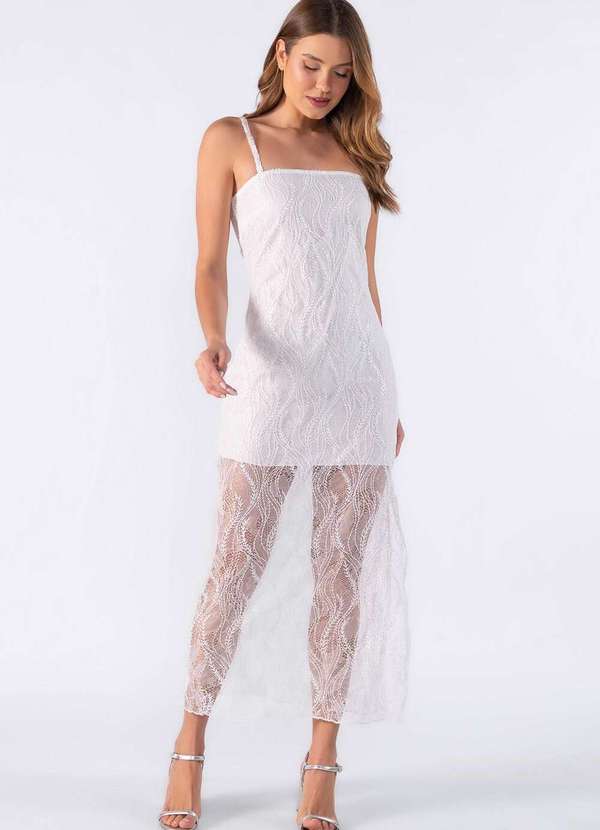 Lamis - Vestido Midi de Renda com Forro Off White 2