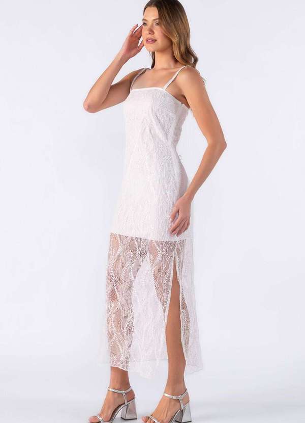 Lamis - Vestido Midi de Renda com Forro Off White 3