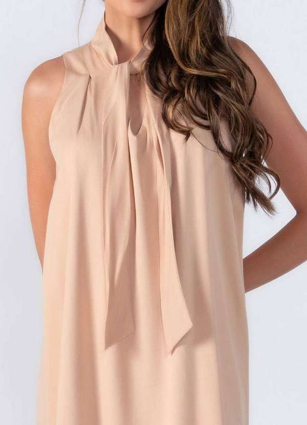Lamis - Vestido Midi Decote em V com Faixa Bege 2