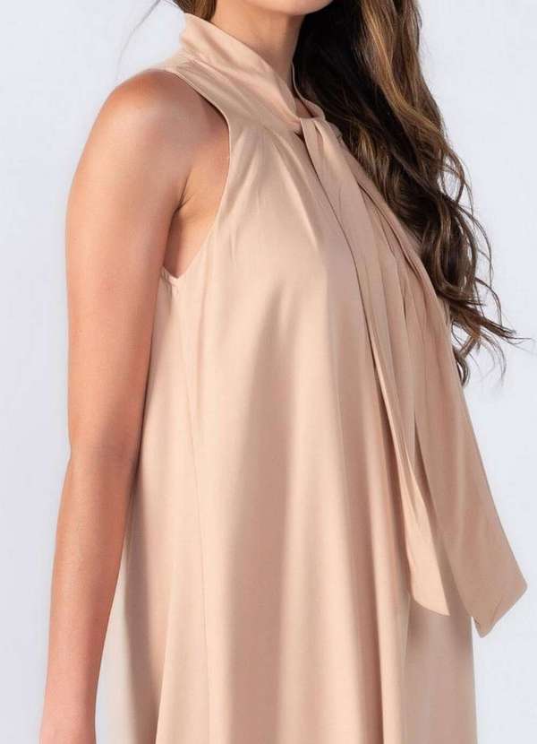 Lamis - Vestido Midi Decote em V com Faixa Bege 3