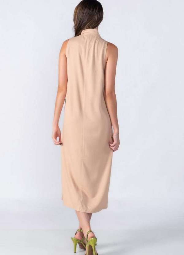 Lamis - Vestido Midi Decote em V com Faixa Bege 4